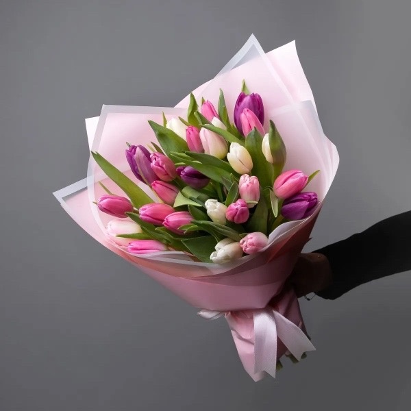 Букет из 25 тюльпанов розовый микс