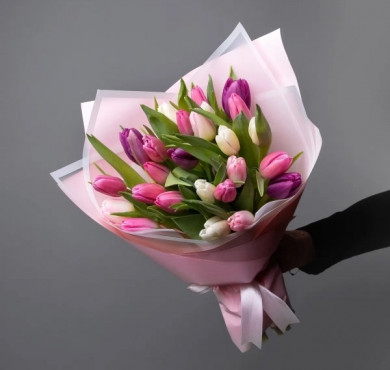 Букет из 25 тюльпанов розовый микс